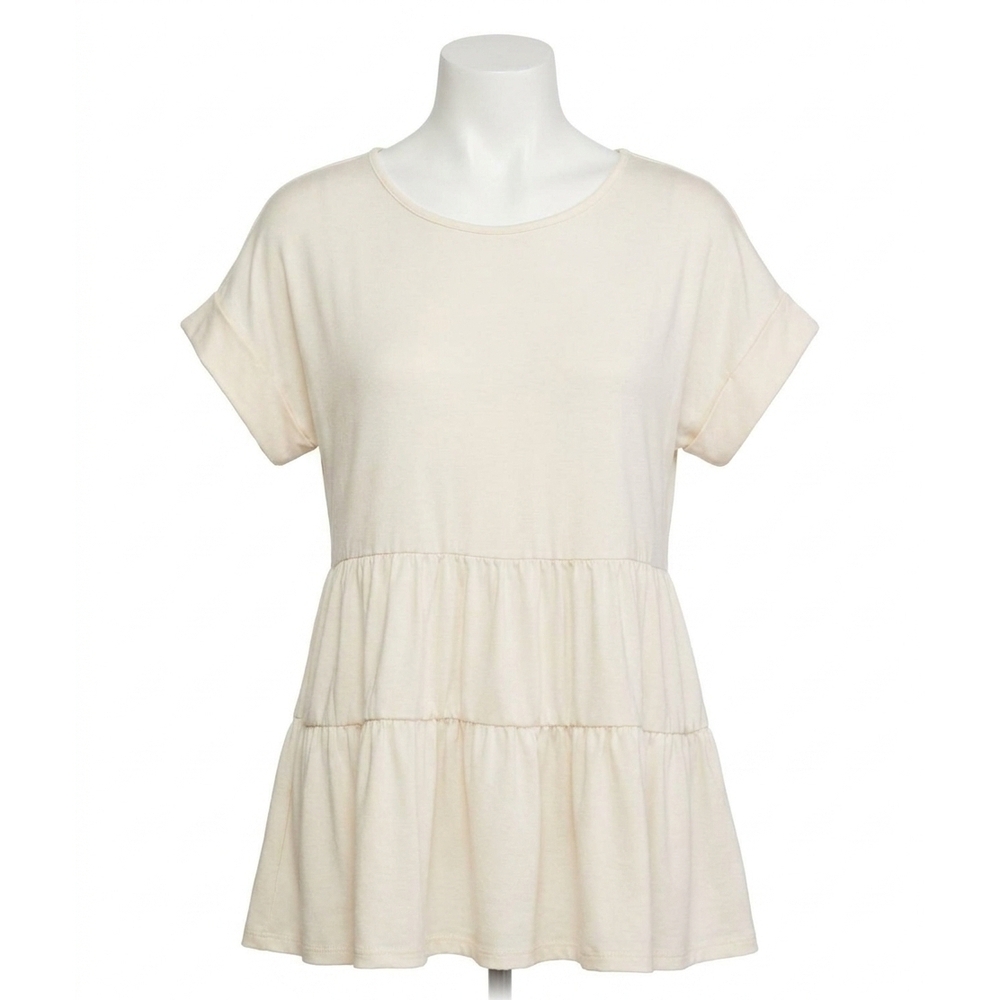 NEW ENTRO round neck short sleeve tiered tunic in cream